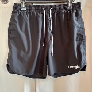 Young LA Mens Shorts Large Black Athletic Pull On Shorts Pockets Workout 19623